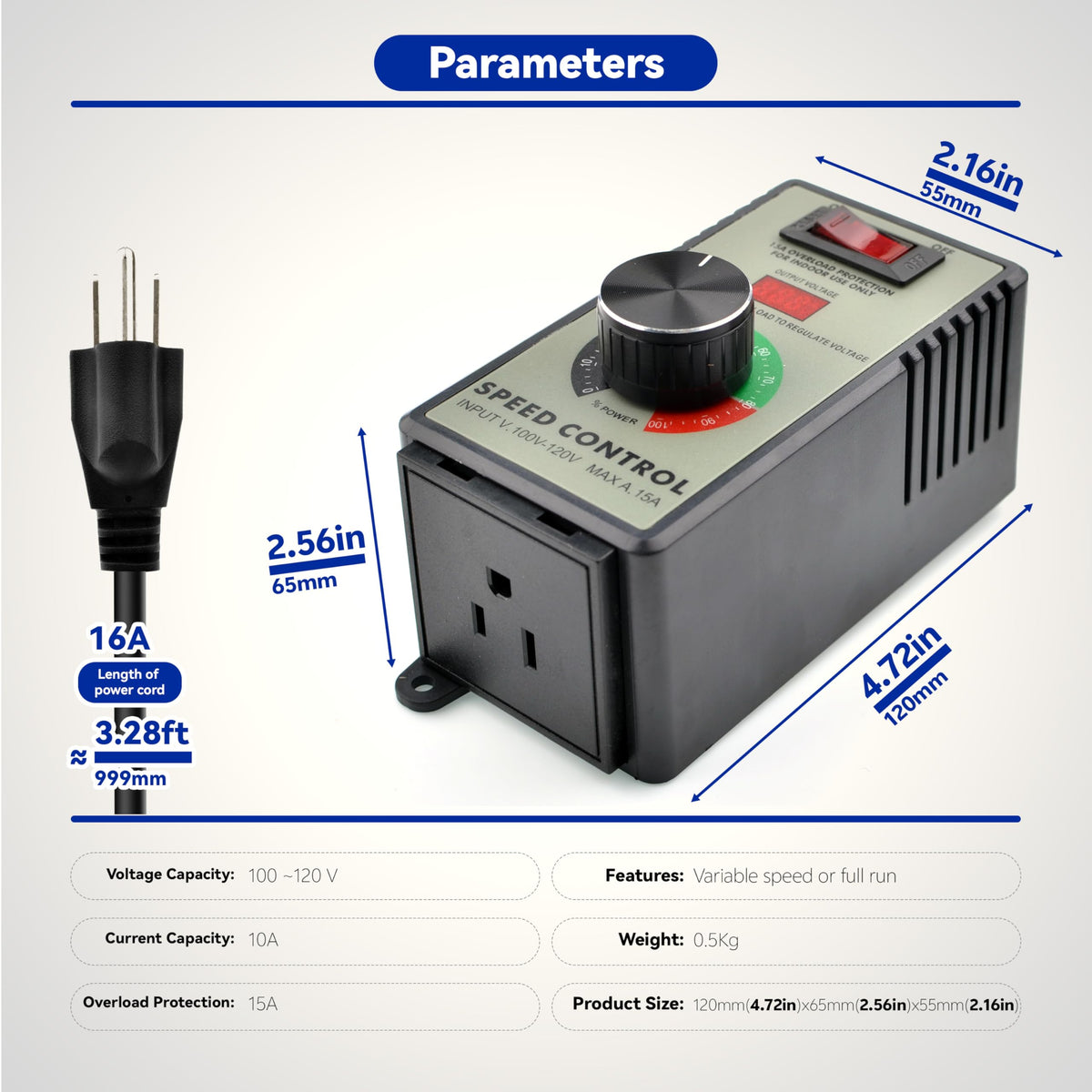 Motor Speed Controller AC 120V 15A Variable Speed Regulator