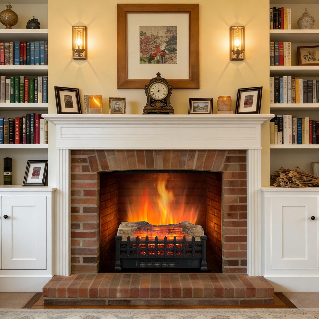 21" Electric Fireplace Log Set, Fireplace Insert with Realistic Flame, Adjustable Flame Brightness, Thermostat, 9H