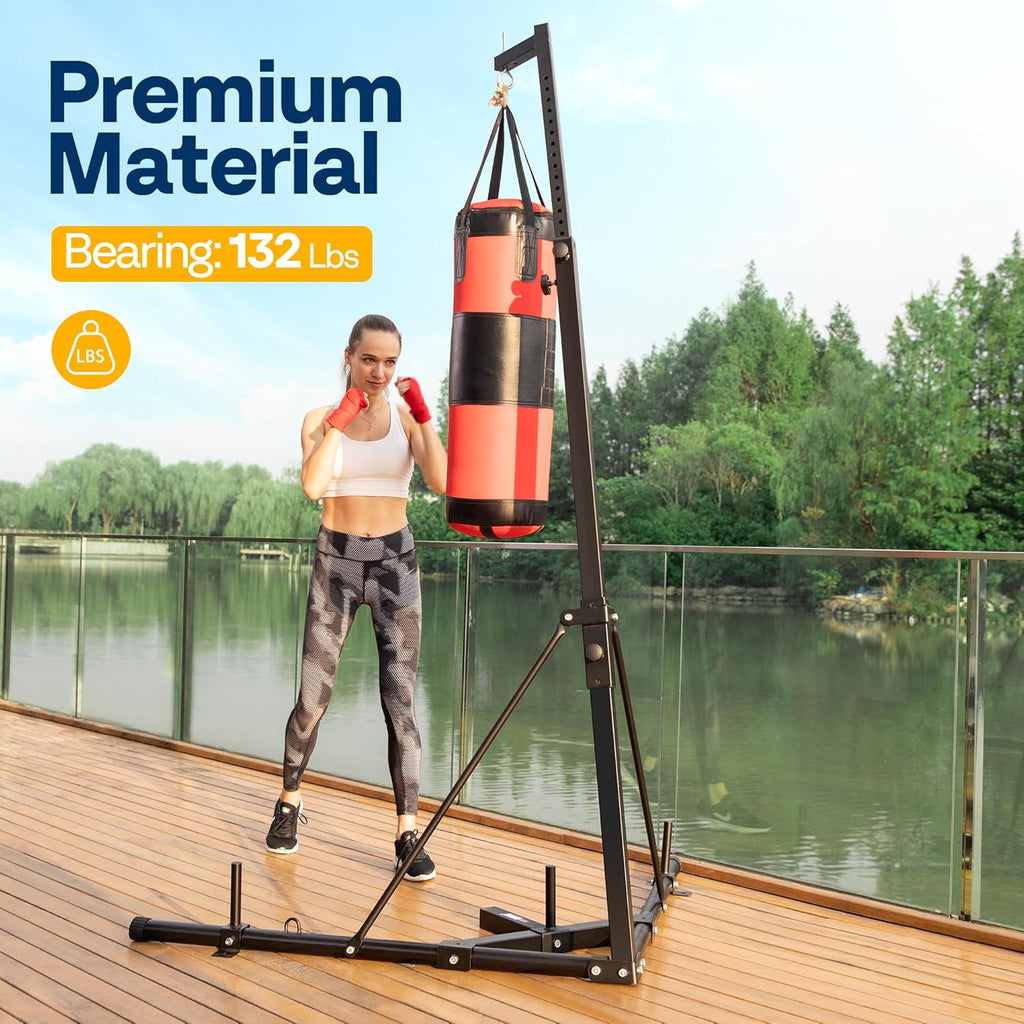 Height Adjustable Foldable Heavy Duty Boxing Punching Bag Stand Steel Sandbag Rack Freestanding Up to 132 lbs for