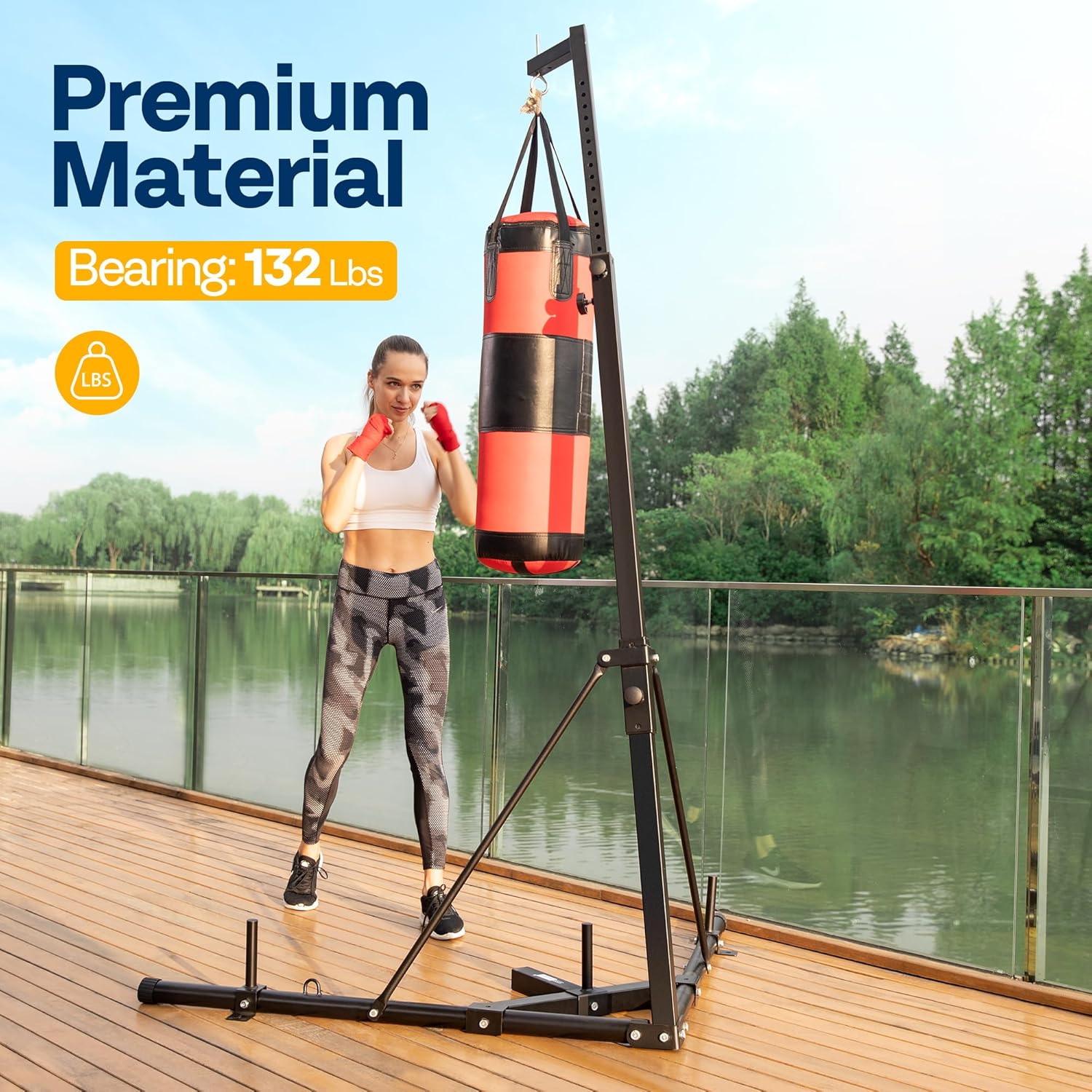 Height Adjustable Foldable Heavy Duty Boxing Punching Bag Stand Steel Sandbag Rack Freestanding Up to 132 lbs for