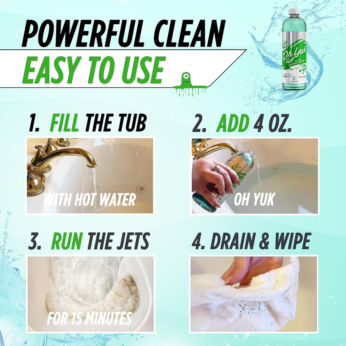 Oh Yuk Jetted Tub Cleaner 2 Pack for Jacuzzis & Whirlpools, Septic Safe