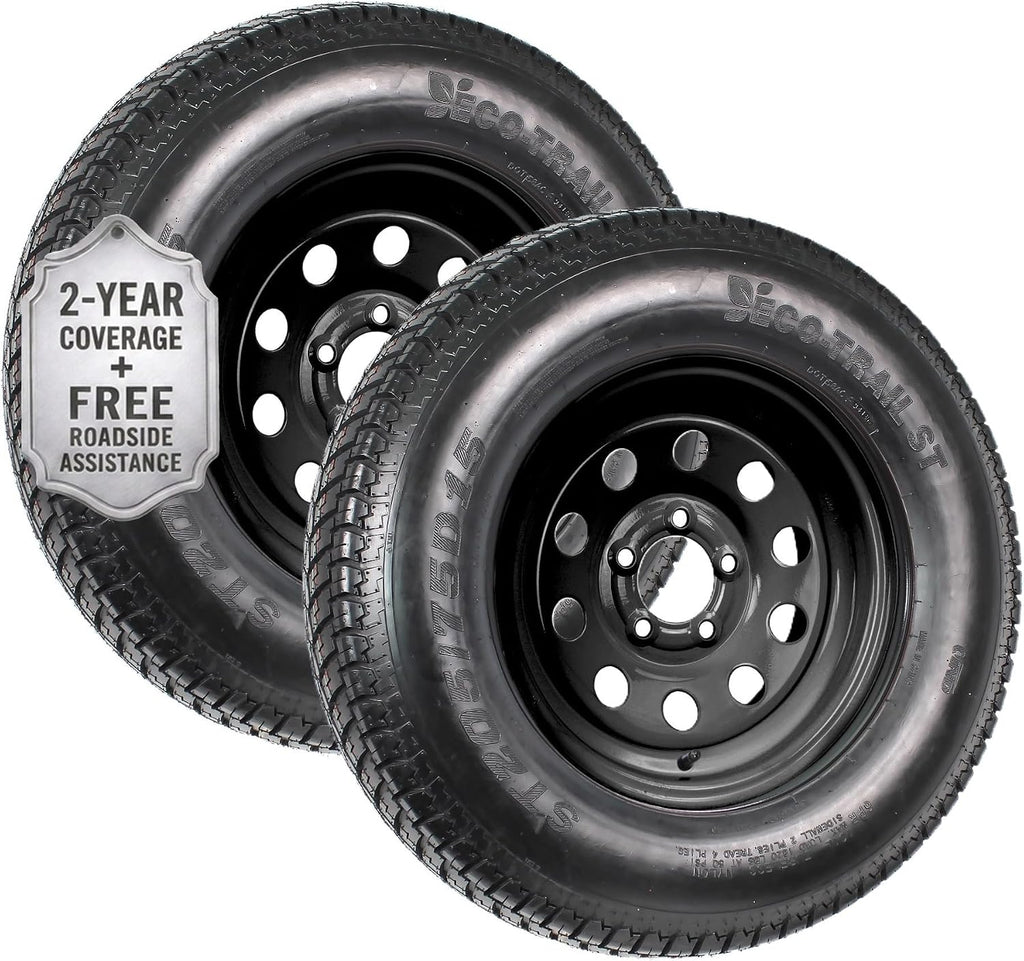 2-Pack Trailer Tire Rim Assembly ST205/75D15 5 Lug Black Mod
