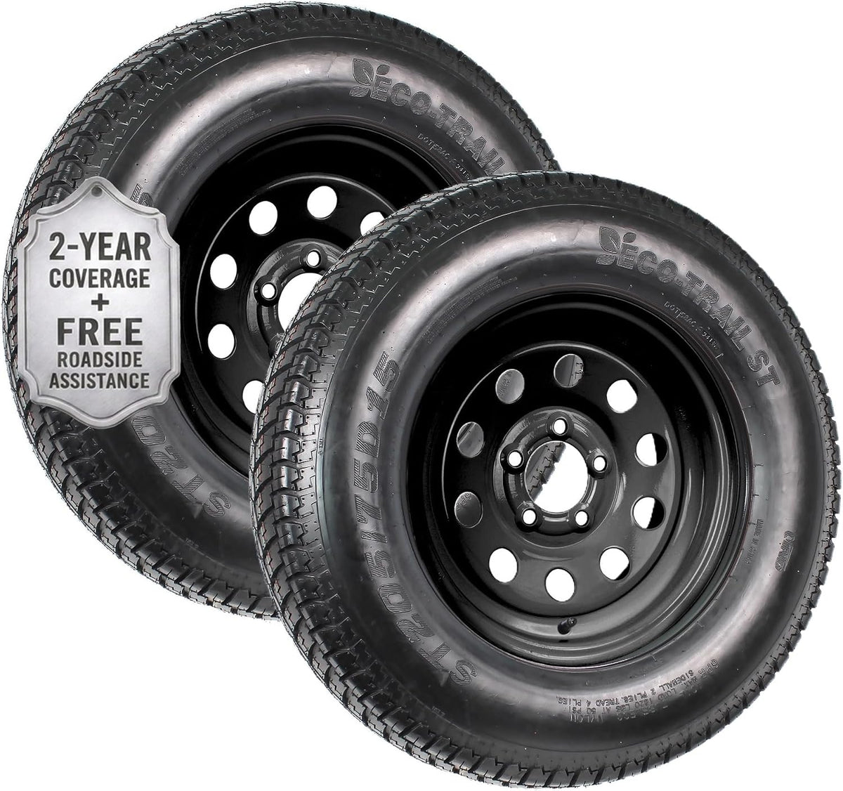 2-Pack Trailer Tire Rim Assembly ST205/75D15 5 Lug Black Mod