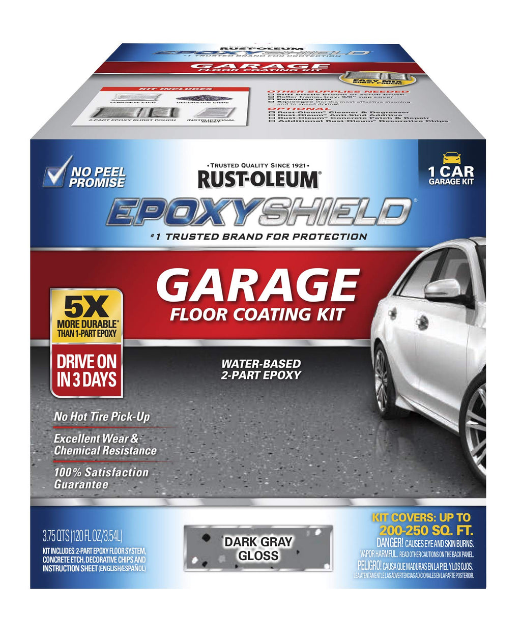 EpoxyShield Garage Floor Coating, Gloss Dark Gray, 1 Car Kit