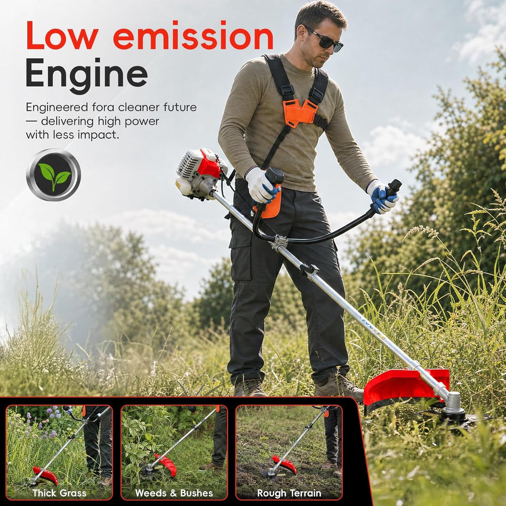 Gas Powered Weed Eater, 52cc 2-Stroke Weed Wacker, Powerful 2-in-1 String Trimmer & Brush Cutter for Yard Garden