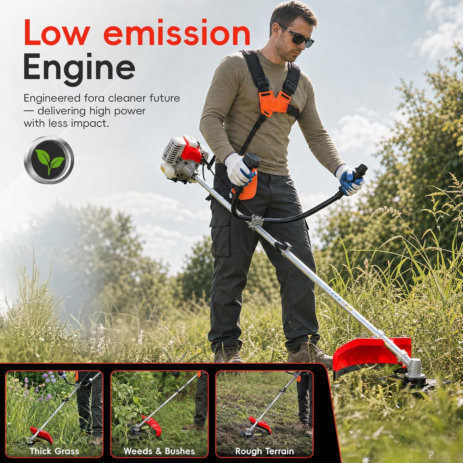 Gas Powered Weed Eater, 52cc 2-Stroke Weed Wacker, Powerful 2-in-1 String Trimmer & Brush Cutter for Yard Garden