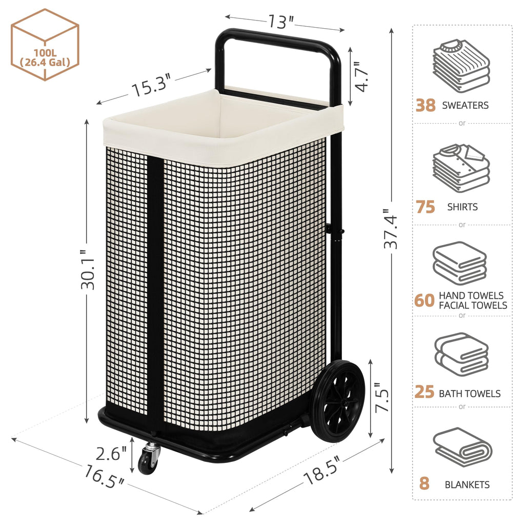 Rolling Laundry Cart with Removable Canvas Liner Bag, Beige
