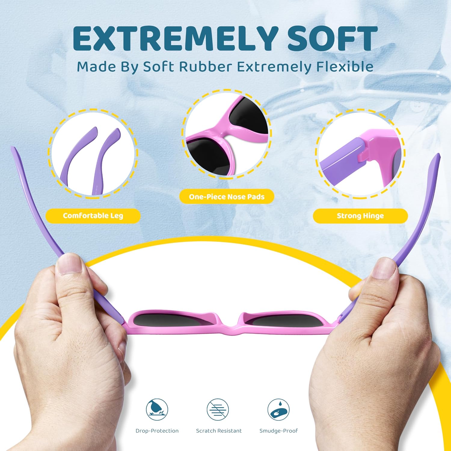 Kids Sunglasses Polarized UV400 TPE with Strap for Boys Girls RBK004 | Flexible rubber frame with UV protection and
