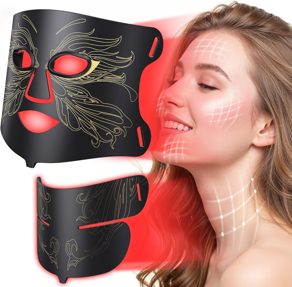 7-in-1 Red Light Therapy for Face & Neck, Skin-Friendly Silicone Red Light Therapy Mask with 324 LEDs, 5 Brightness