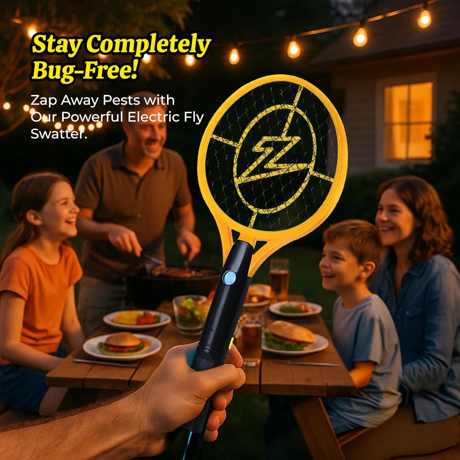 Rechargeable Electric Fly Swatter Racket - 4,000-Volt Mosquito Zapper with USB Charging Cable and Super-Bright LED