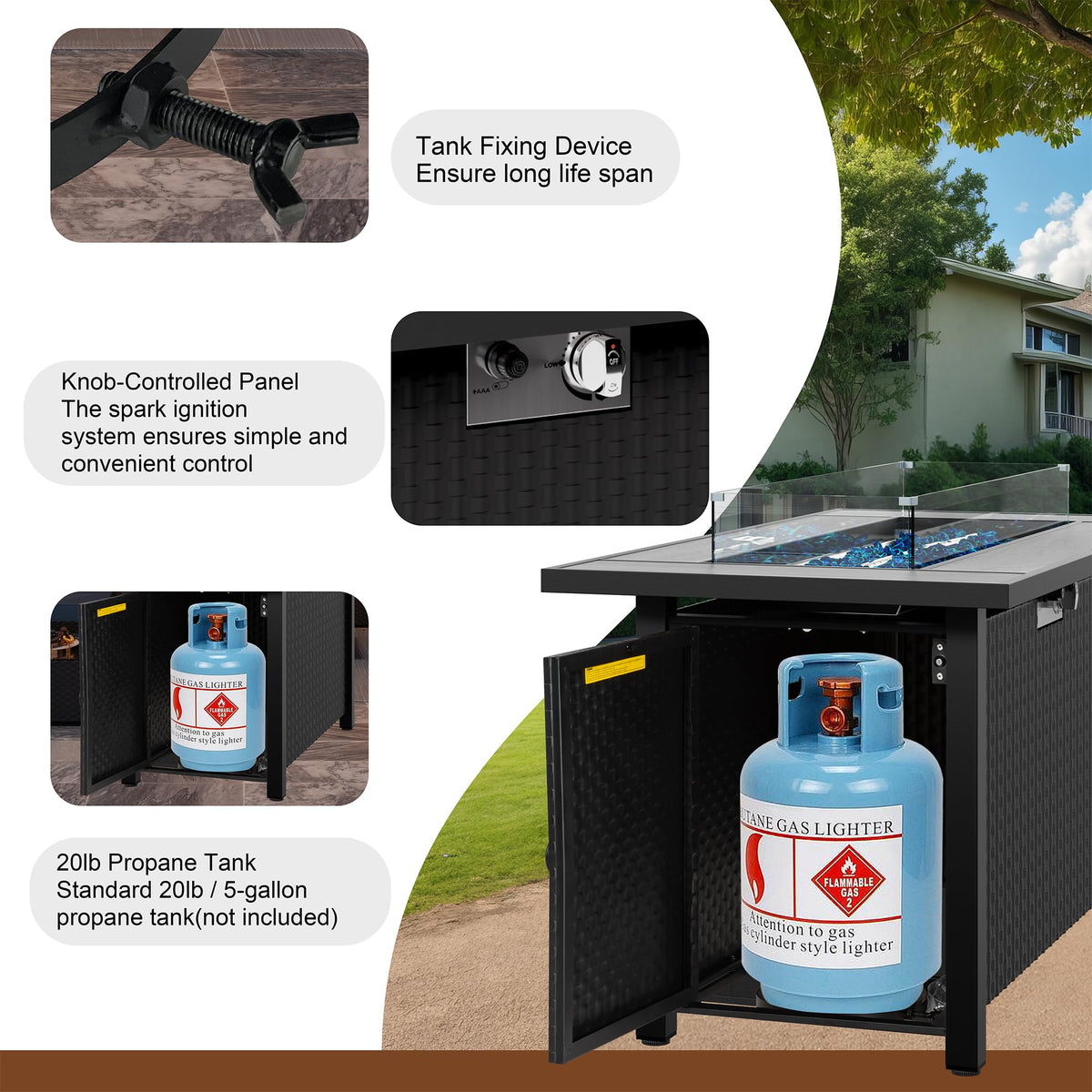 45 inch Propane Fire Pit Table for Outside Patio, Black