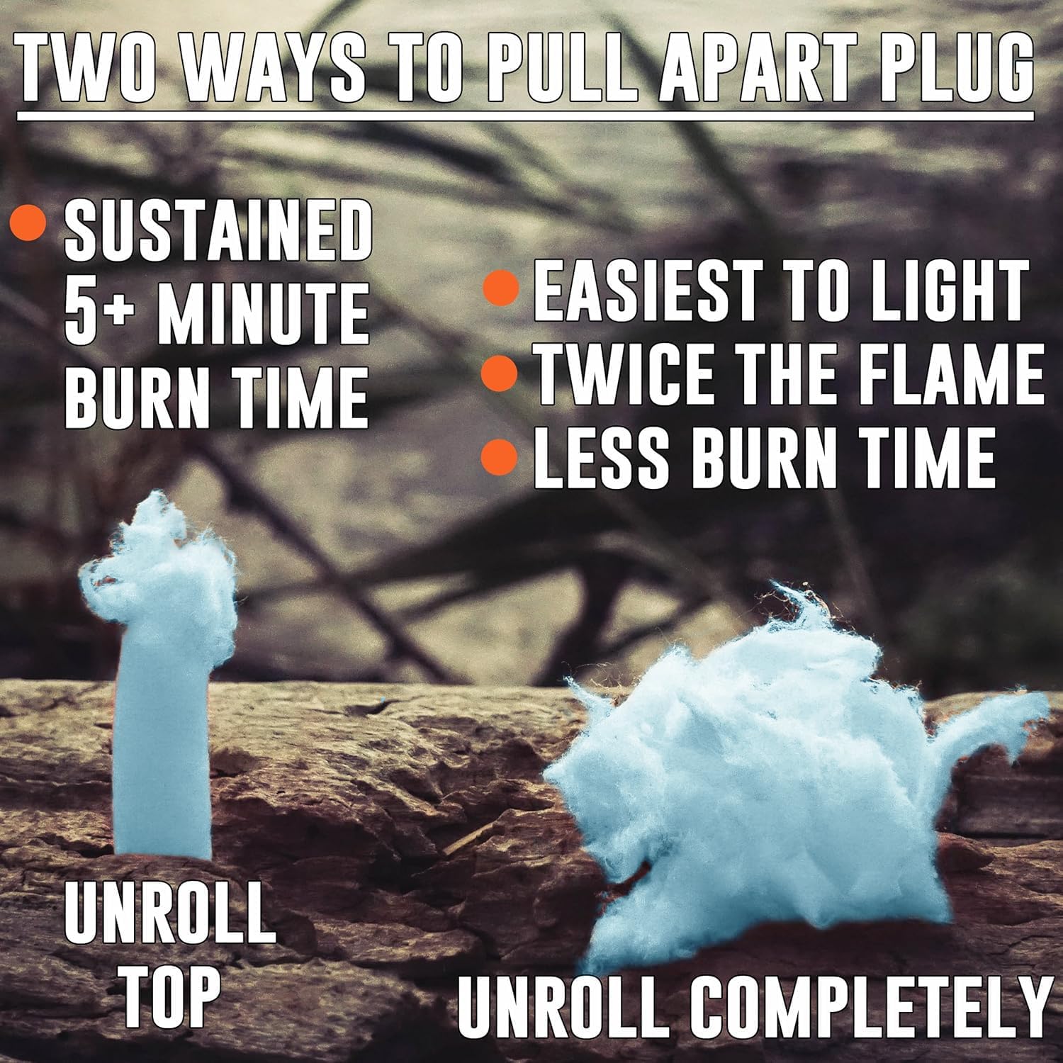 FIRE Starter Plugs (50 Pack) Extreme Winter & Weather Resistant Can Light 50+ Fires for Survival, Campfires