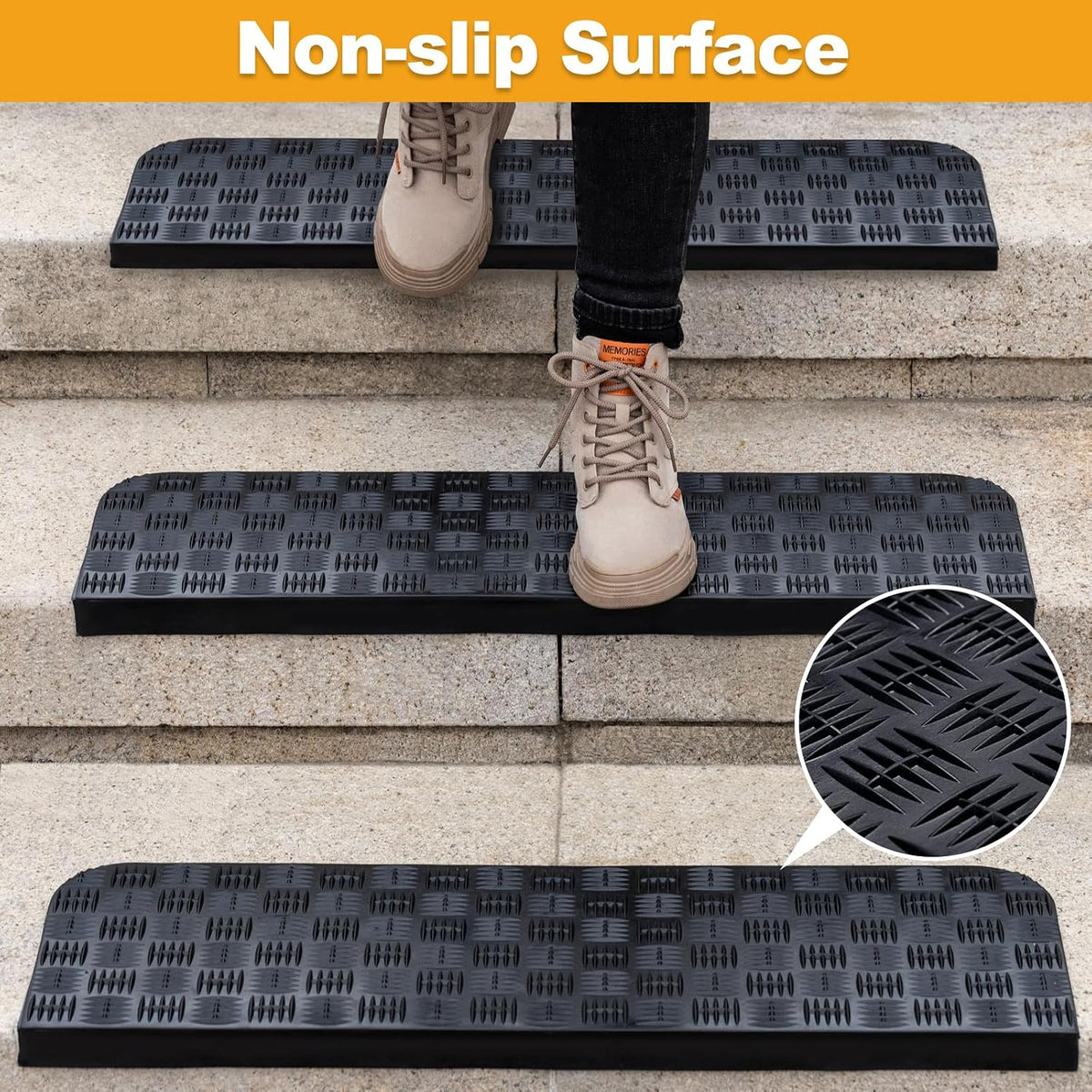 Rubber Stair Treads Non Slip Outdoor/Indoor 30" x 10" 5PCS, Black