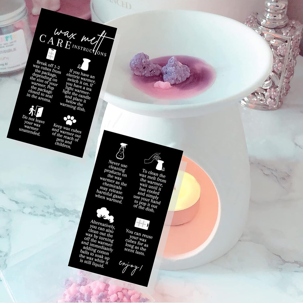 Wax Melt Instruction Cards | 50 pk 2 x 3.5” Wax Melt Supplies Homemade Customer Thank You How To Care for wax cube