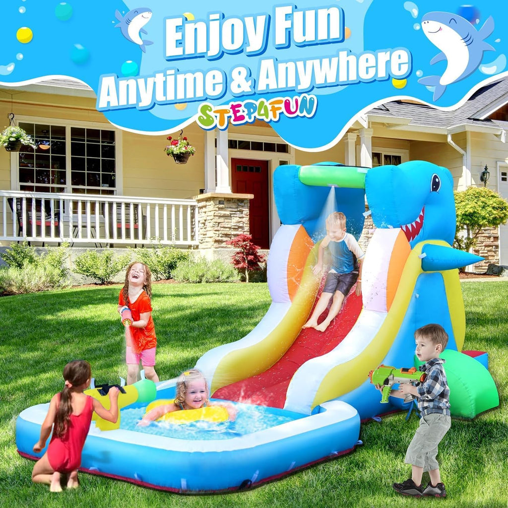 Inflatable Water Slide, Bounce House for Kids Backyard, Toddler Blow Up Bouncer with Air Blower, Splash Zone