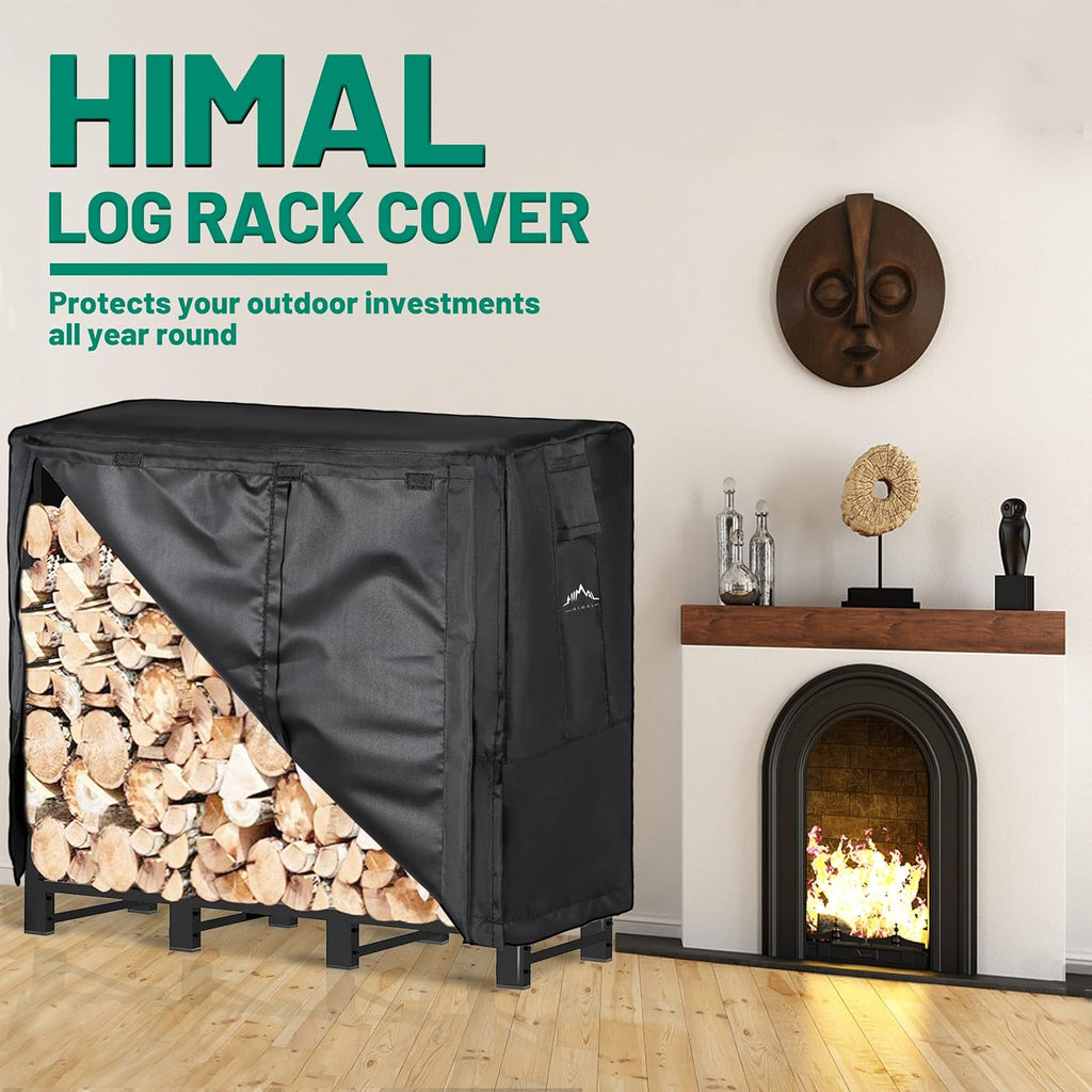 Himal 4ft Firewood Rack Cover Outdoor Waterproof, Black | Heavy Duty 600D Oxford Weather Resistant Fire Wood Storage