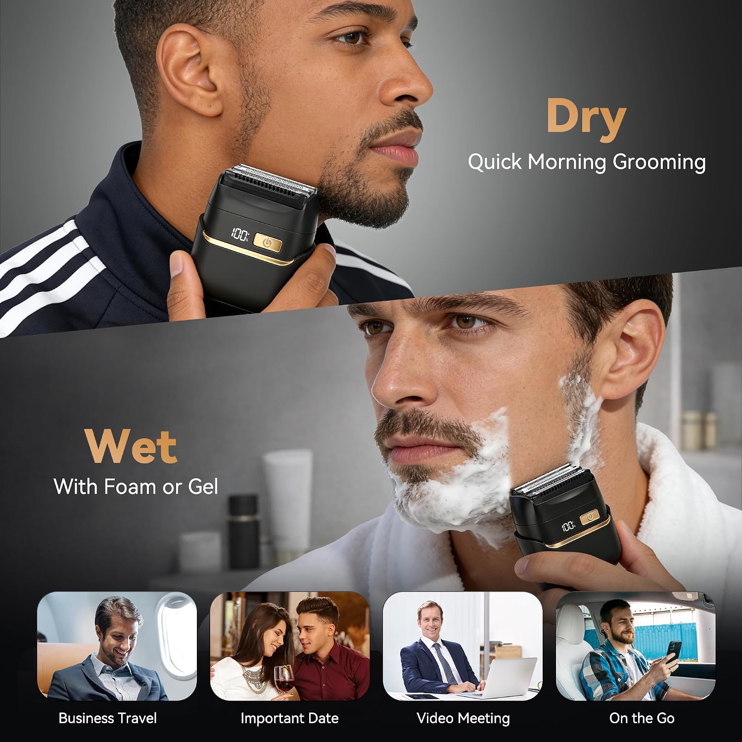 Electric Foil Shavers for Men, Portable Face Razor for Travel, Wet Dry IPX7 Waterproof Cordless Shaver with USB-C