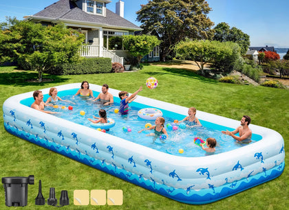 Extra Large Inflatable Swimming Pool – 165" x 76" x 22" Oversized Blow Up Pool for Adults, Big Family Backyard Pool