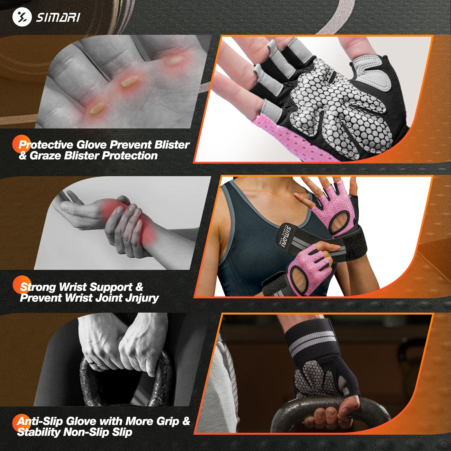 Breathable Workout Gloves for Men Women, Padded Weight Lifting Gloves with Wrist Wraps Support, Full Palm Protection