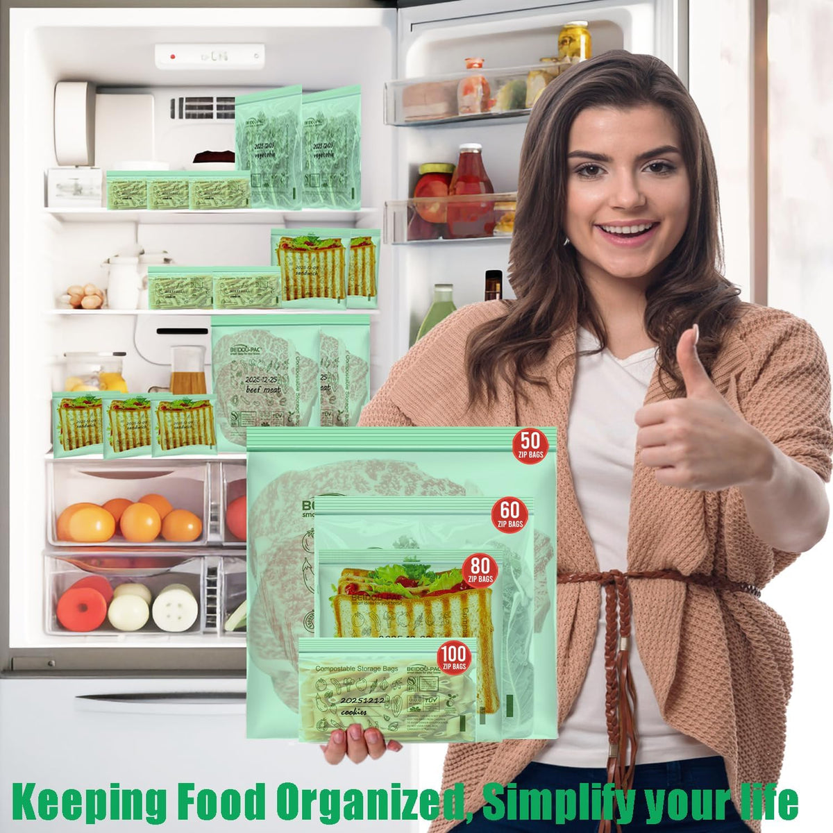 Compostable Snack Storage Zip Bags, 100 Count | 2 Mil | 6.5 IN x 3.25 IN, Freshness Easy Open Biodegradable
