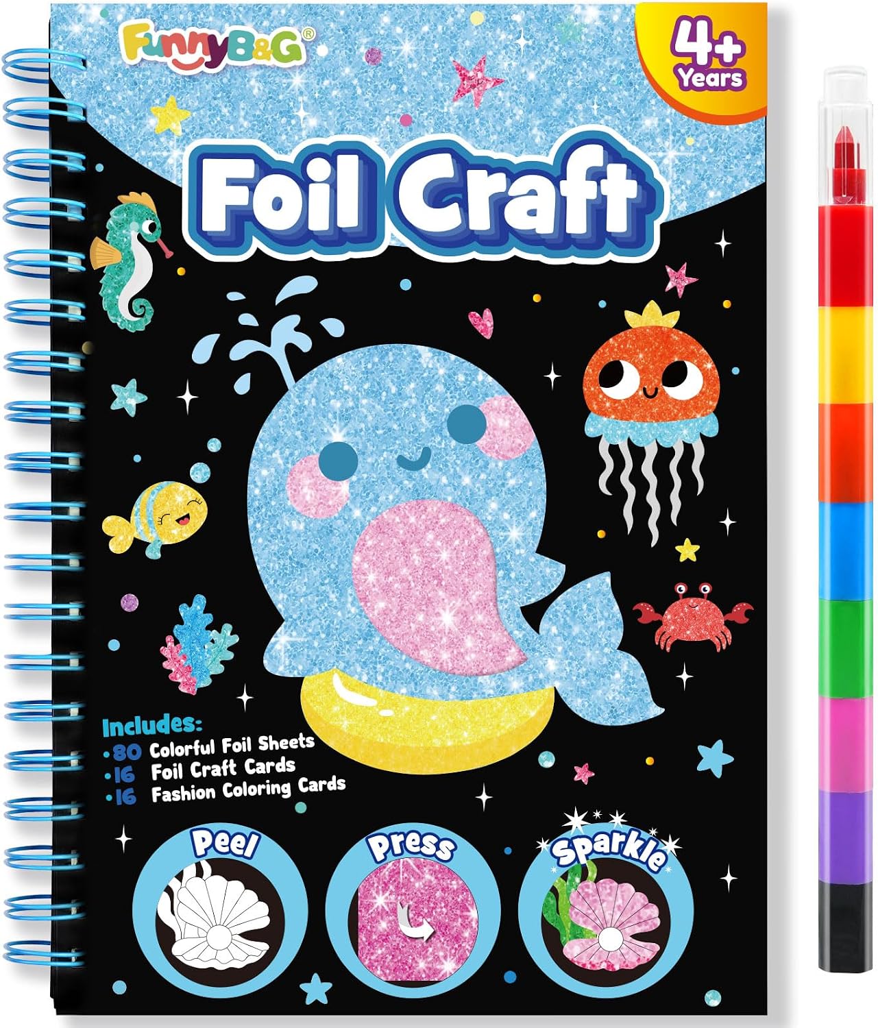 Foil Art Craft Kit for Kids, Sparkly Birthday Gift Toy for Kids