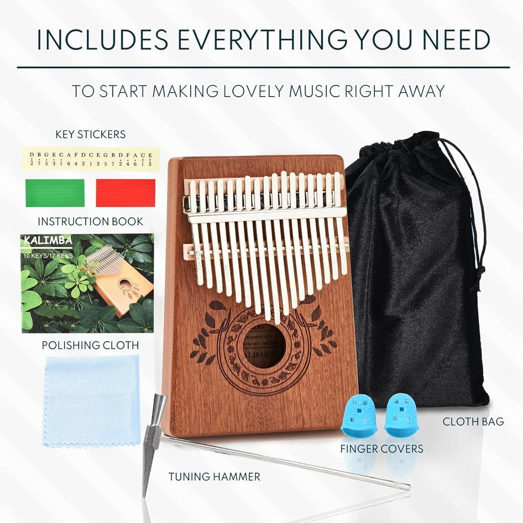 17-Key Kalimba Thumb Piano - Portable Mahogany Percussion Mbira Instrument - Beginner Tuning Set, Music Instruments