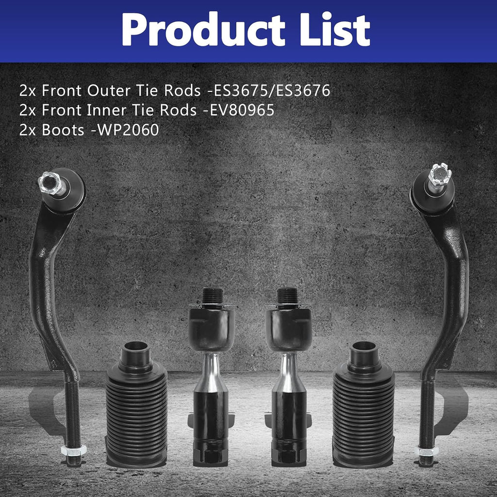 6Pcs Front Steering Inner Outer Tie Rod Ends Boots Bellow Kit