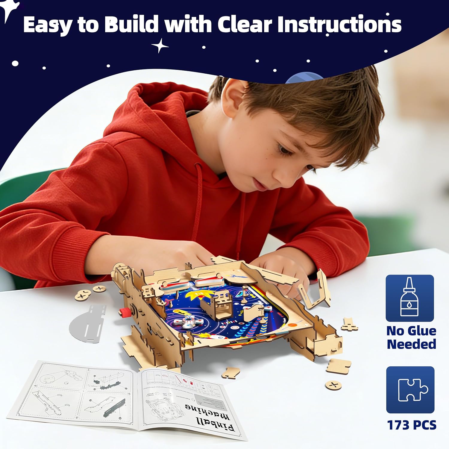 DIY Pinball Machine Kit for Kids, Build Your Own Arcade Game, Wooden STEM Toy for Learning, Birthday Gift for Boys