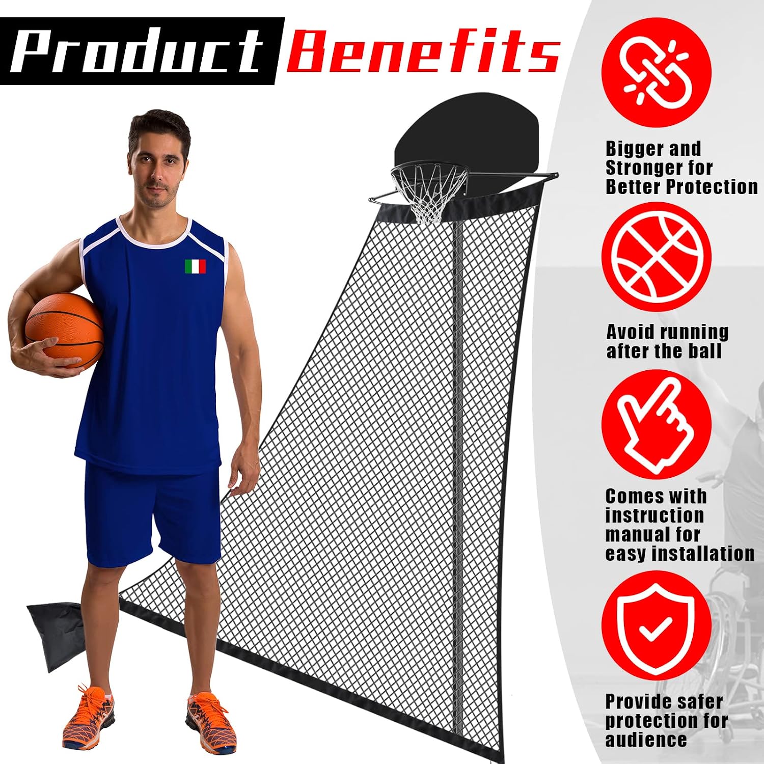 Basketball Rebounder 120 x 108 x 60 Inch Heavy Duty Basketball Return System Basketball Return Attachment for Hoops