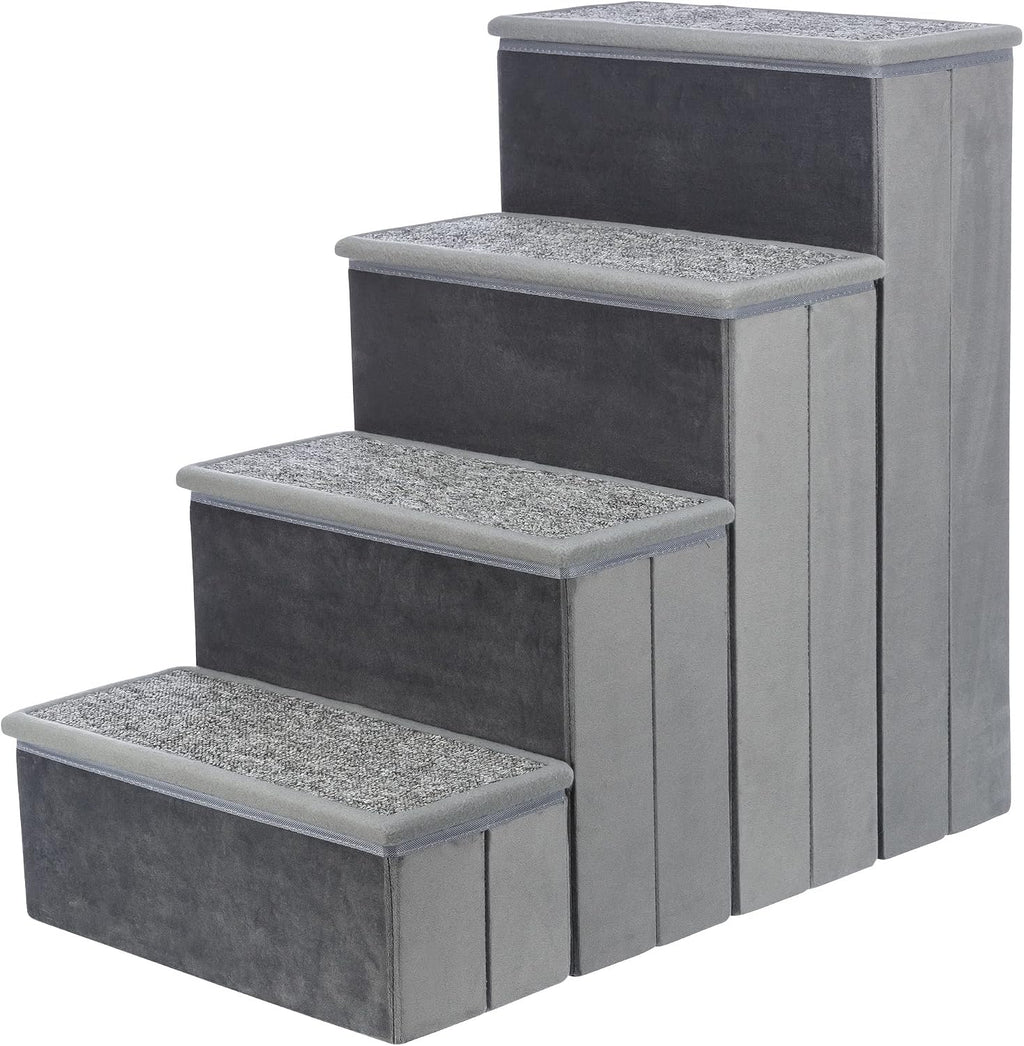 4-Step Velour Pet Stairs, Gray