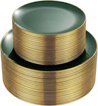 100PCS Green Plastic Plates - Green Disposable Plates With Gold Rim - Include 50 Pieces Dinner 10.25inch,50 Pieces