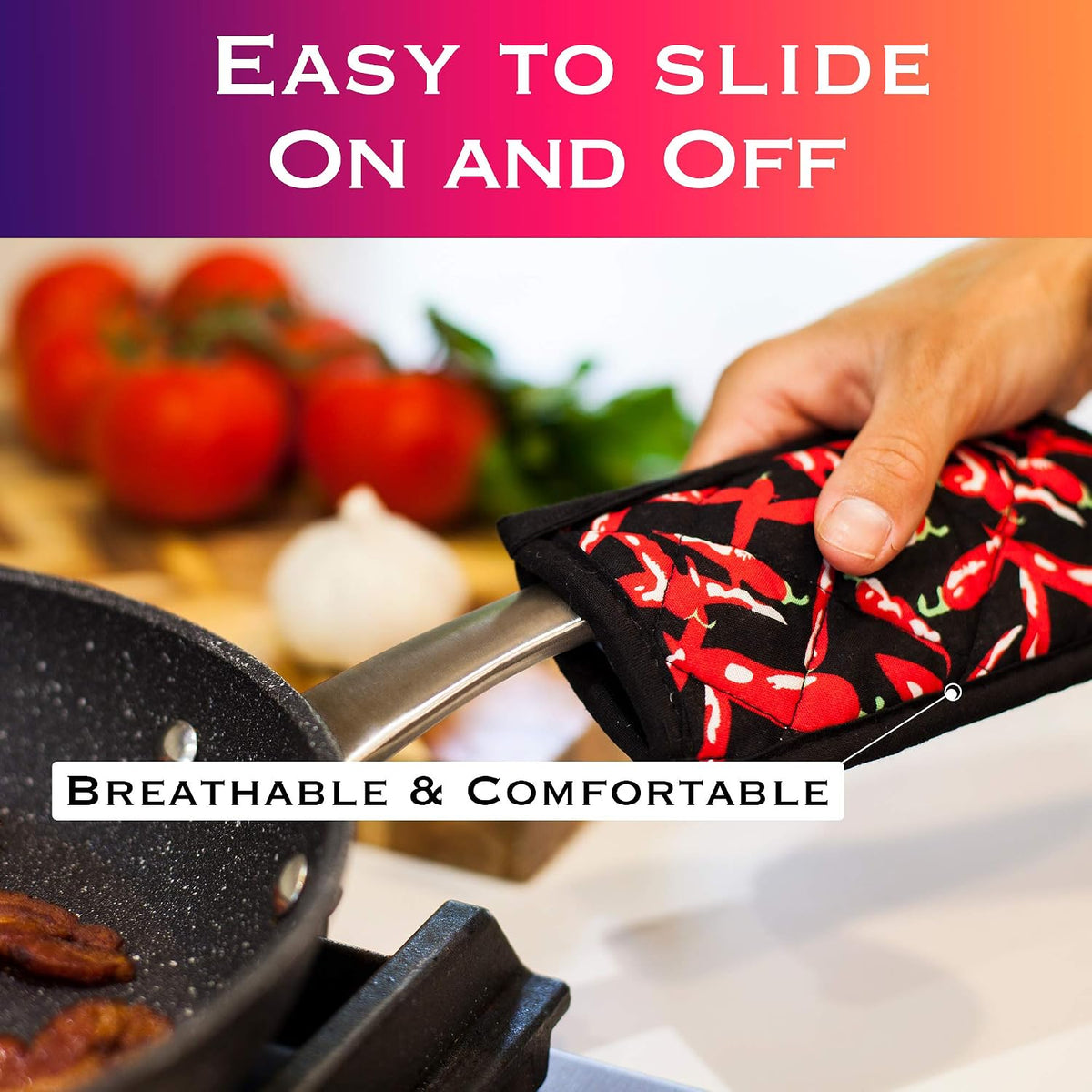 Cast Iron Skillet Pan Pot Holder Covers Mitts Black Non-Slip Washable Sleeves for BBQ Baking Kitchen Cotton