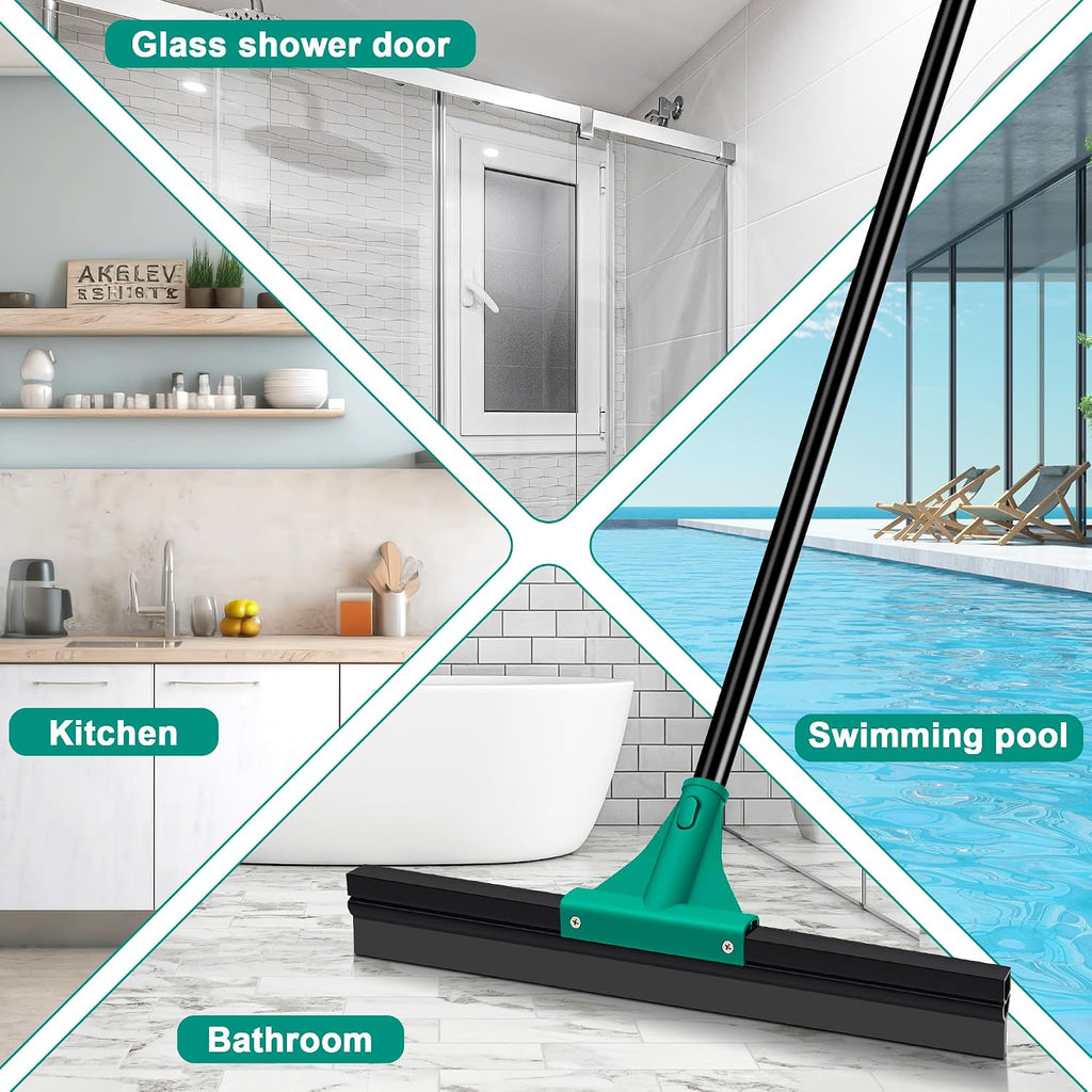 Floor Squeegee Heavy Duty with 58.3 inches Long Handle, Rubber Scraper Broom for Cleaning Foam Water on Garage