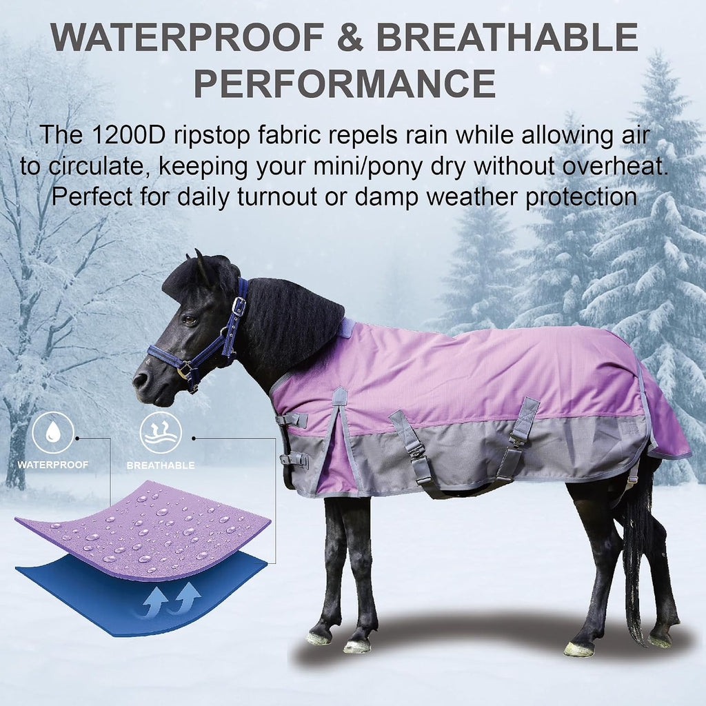 1200D Mini/Pony Horse Blanket, 200g Waterproof Winter Turnout