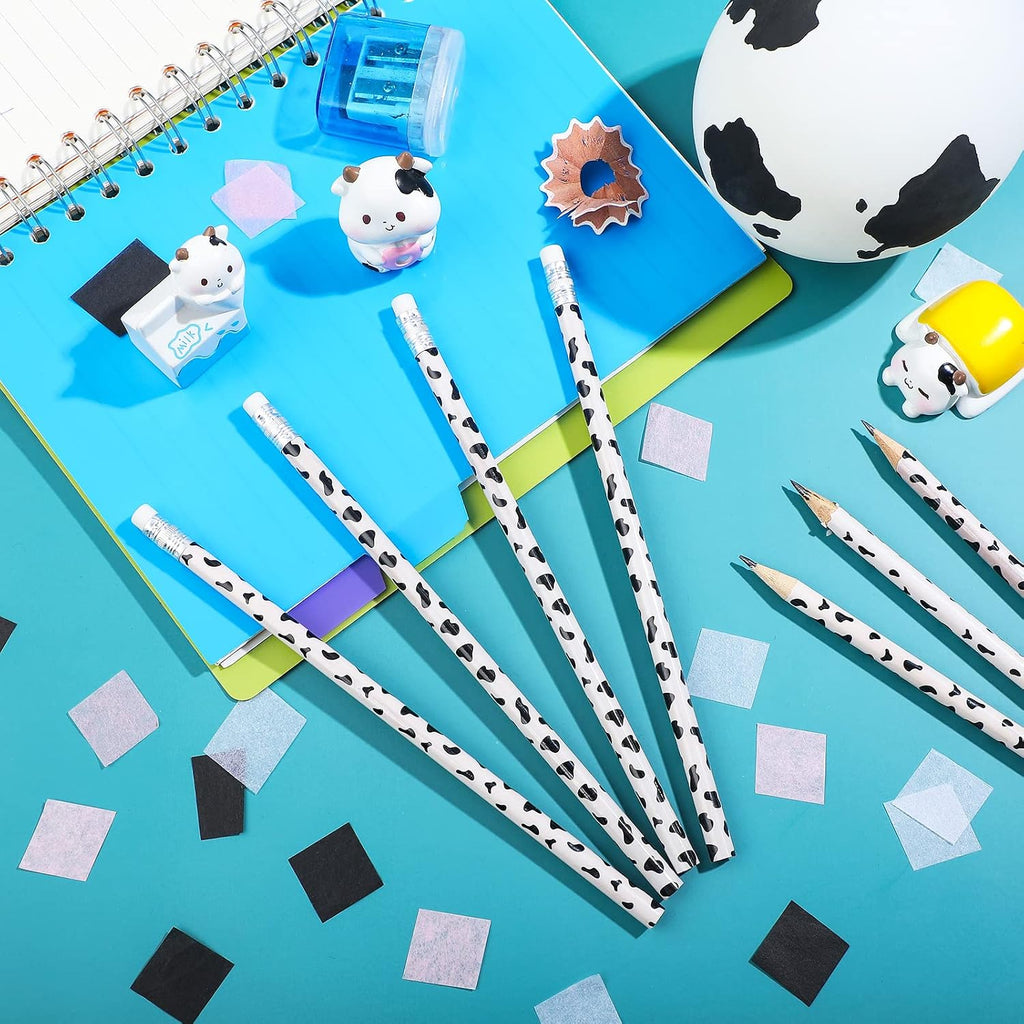 48 Pcs Cow Print Pencils Cow Party Supplies for Office School Animal Lover Farm Christian Charity Donation Decorative