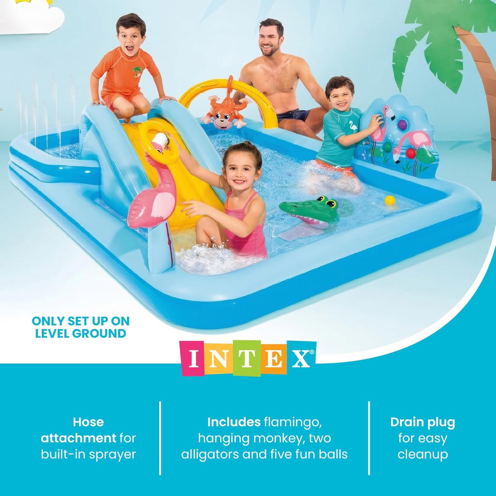 96" x 78" x 28" Inflatable Jungle Adventure Play Center Spray Kiddie Pool - Backyard Kids Water Slide, Outdoor