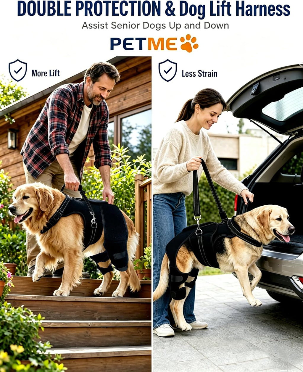 2-in-1 Dog Knee Brace and Lift Harness, Adjustable Back Leg Support with Stabilizers for ACL Recovery & Joint Care
