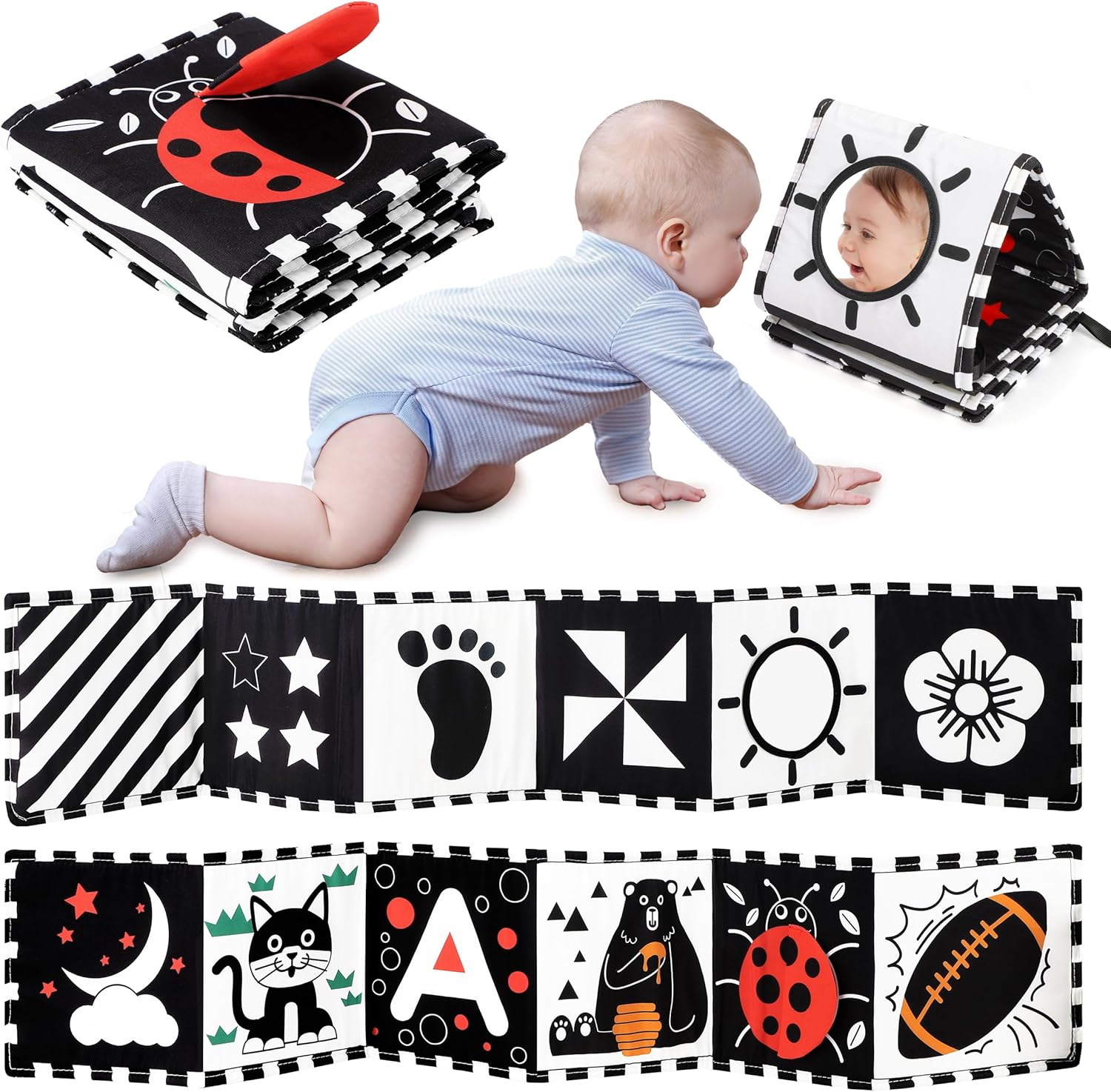 Black and White Baby Toy, Tummy Time High Contrast Newborn Toys 0-3 Months, Soft Baby Book, Visual Stimulation