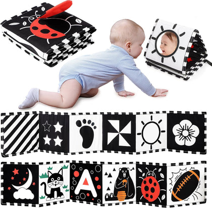 Black and White Baby Toy, Tummy Time High Contrast Newborn Toys 0-3 Months, Soft Baby Book, Visual Stimulation