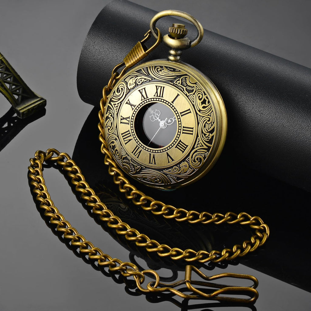 Vintage Pocket Watch Roman Numerals Scale Quartz Pocket Watches with Chain Christmas Graduation Birthday Gifts