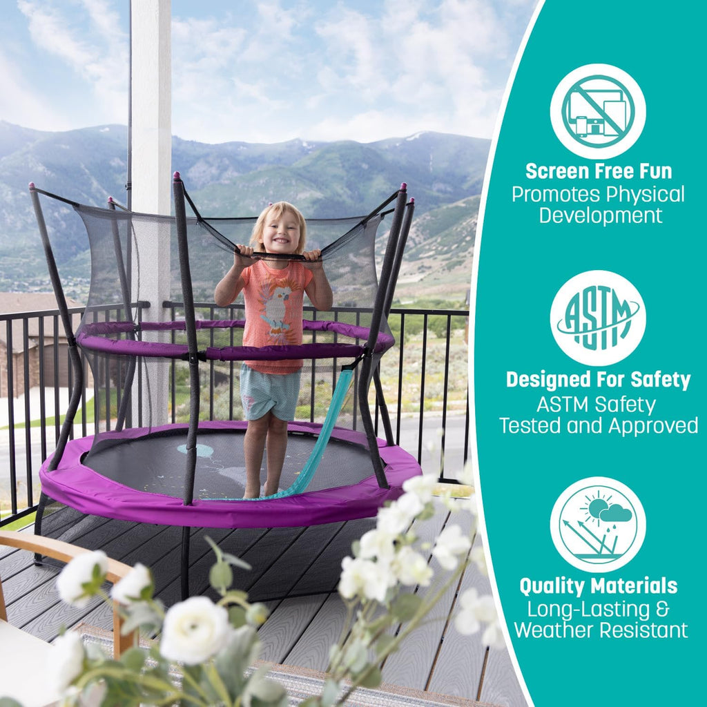 60" No-Spring Design Mini Trampoline for Kids and Toddlers with Enclosure Net
