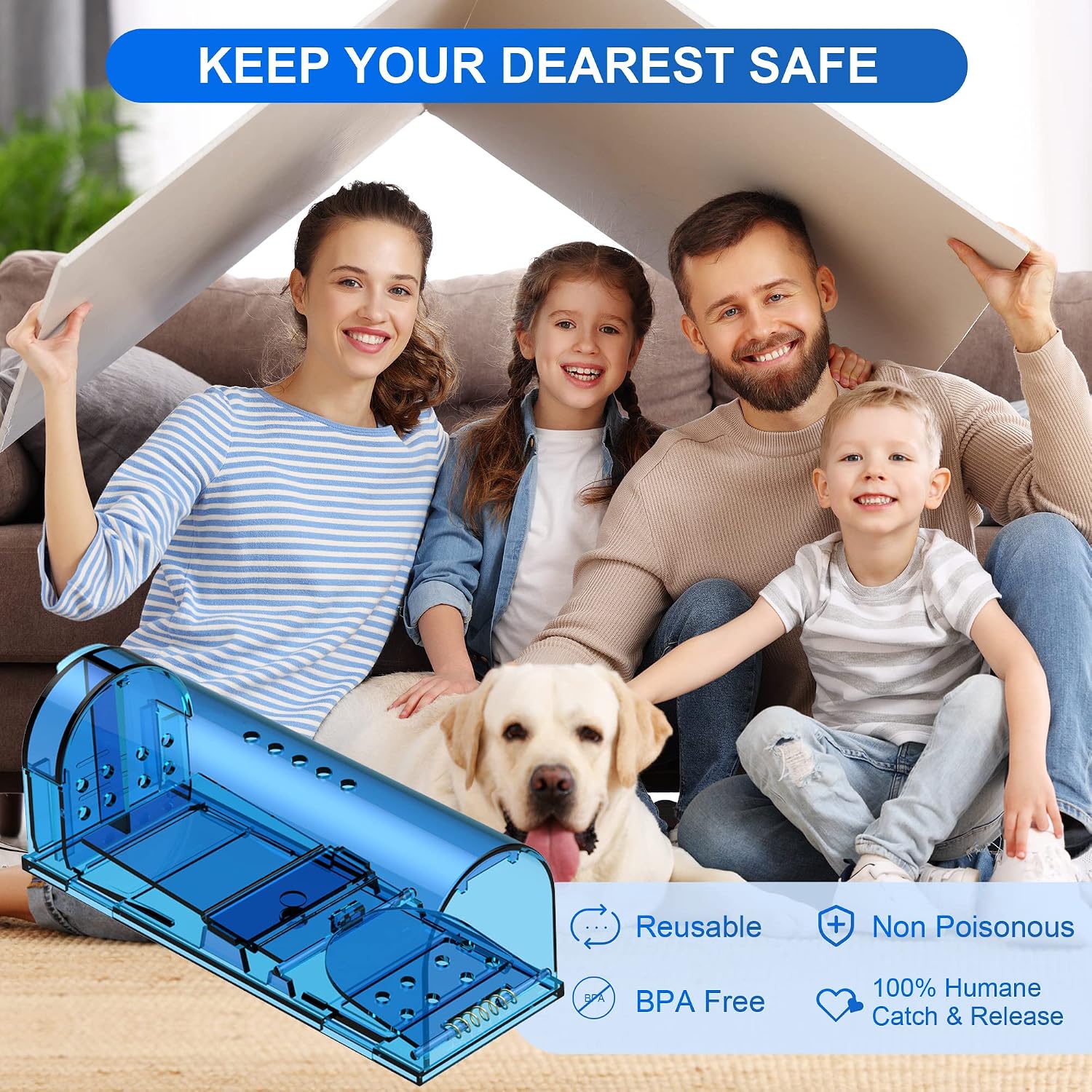 Humane Mouse Traps, Catch& Release, Reusable Rat Traps, Easy to Set and Safe for Family and Pets, No Kill for Small