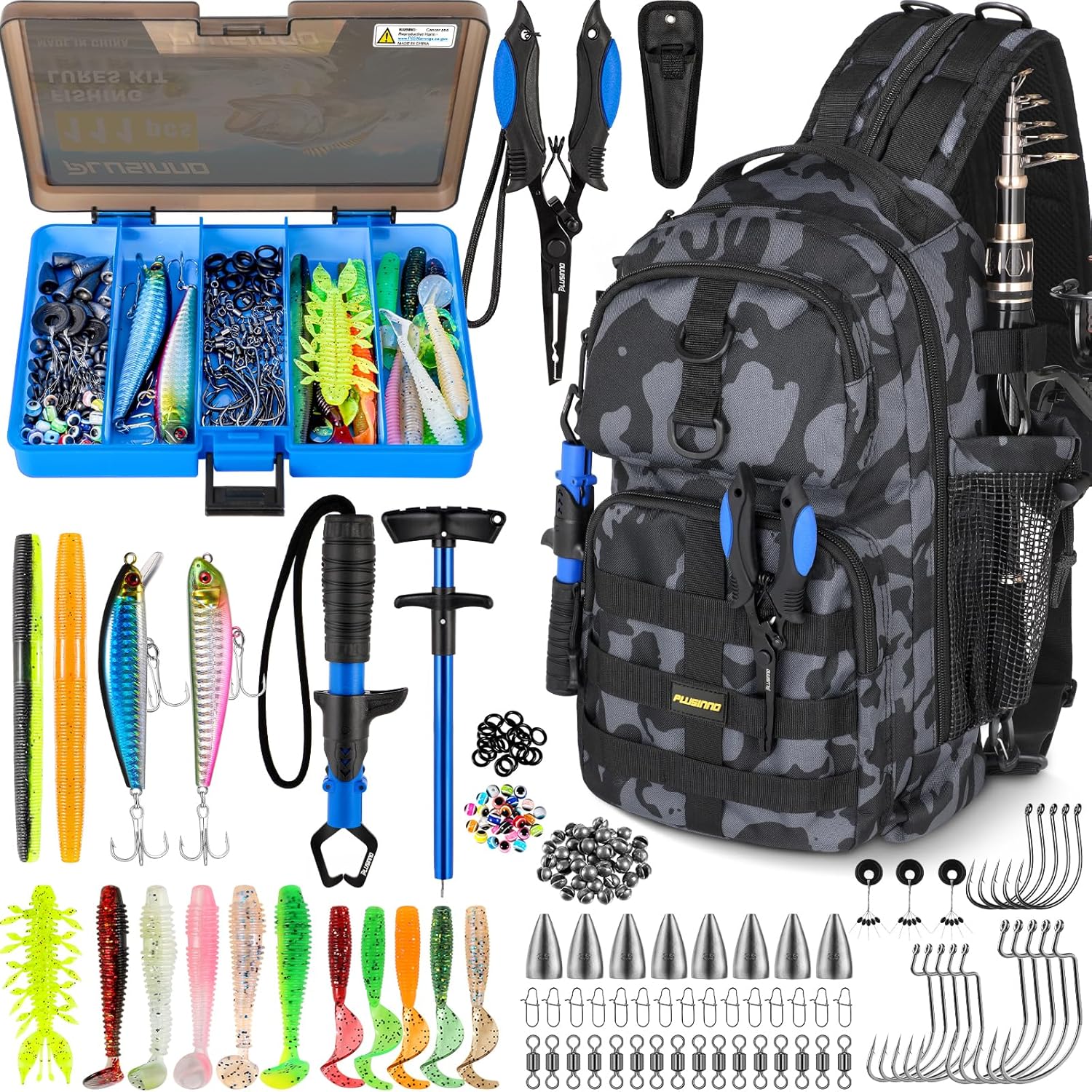 Fishing Backpack with Tackle Boxes, Waterproof Fishing Sling Tackle Bag For Fishing Gear With Rod Holder, Fishing