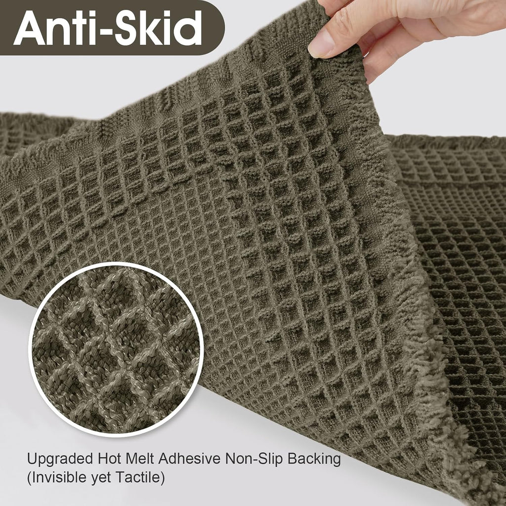 Upgraded Waffle Bath Mat Set 3 Piece Greyish Green-Looped, Super Absorbent Non-Slip Quick Dry Bathroom Rugs with