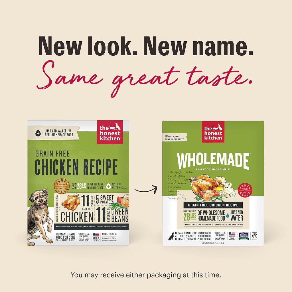 Wholemade Grain Free Chicken Recipe, Human Grade Dehydrated Dog Food, Just Add Water, Supports Healthy Digestion