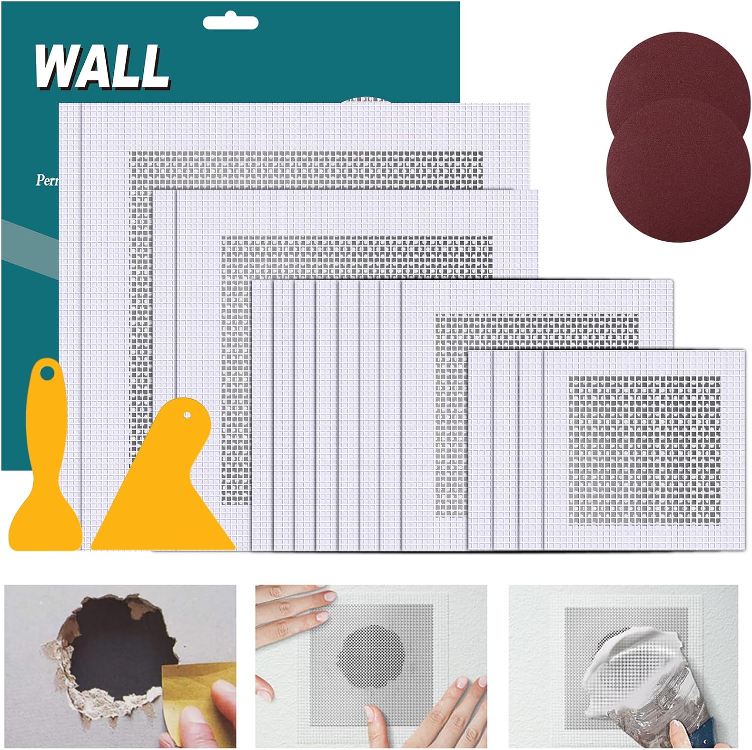 Drywall Repair Kit 20 Pack Aluminum Wall Repair Patch Kit, 2/4/6/8 inch Fiber Mesh Over Galvanized Plate, Dry Wall