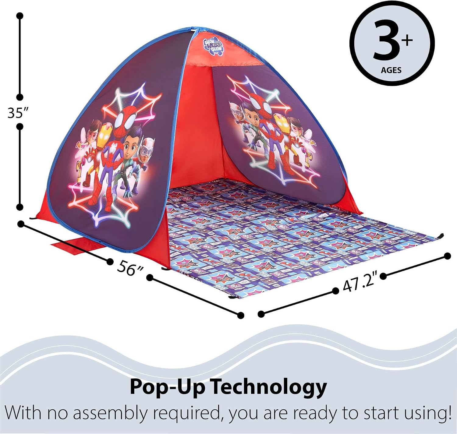Marvel Spidey and His Amazing Friends Pop Up Tent for Kids, Outdoor Portable Play Tent with UV Sun Shade, Easy Setup