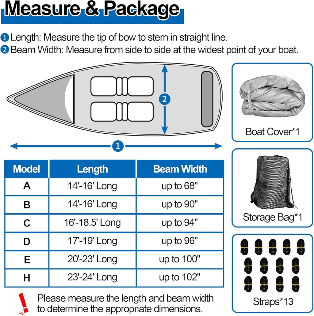 iCOVER Trailerable Boat Cover- 16'-18.5' Heavy Duty Waterproof Tarp Covers with Storage Bag, Fits V-Hull, Fish&Ski