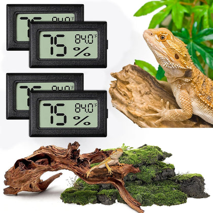 Reptile Thermometer and Humidity Gauge,4PCS Digital Adhesive Reptile Hydrometer Thermomete Tank Accessories Pet