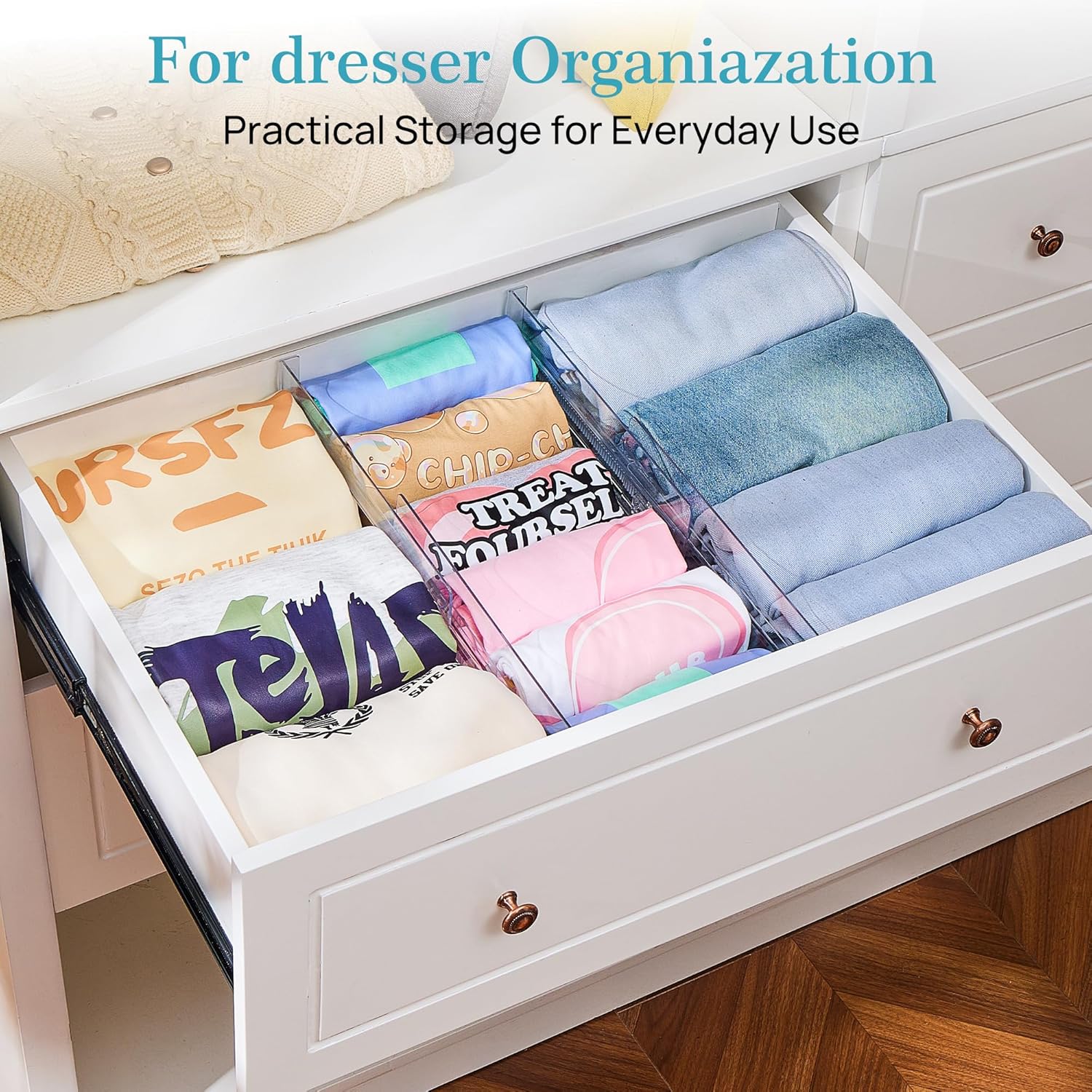 8 Pack Drawer Dividers for Clothes, 4" High 10.2"-16.5" Adjustable Expandable Dresser Drawer Organizer, Clear Plastic